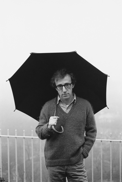 Woody Allen on his balcony — photograph by Mary Ellen Mark