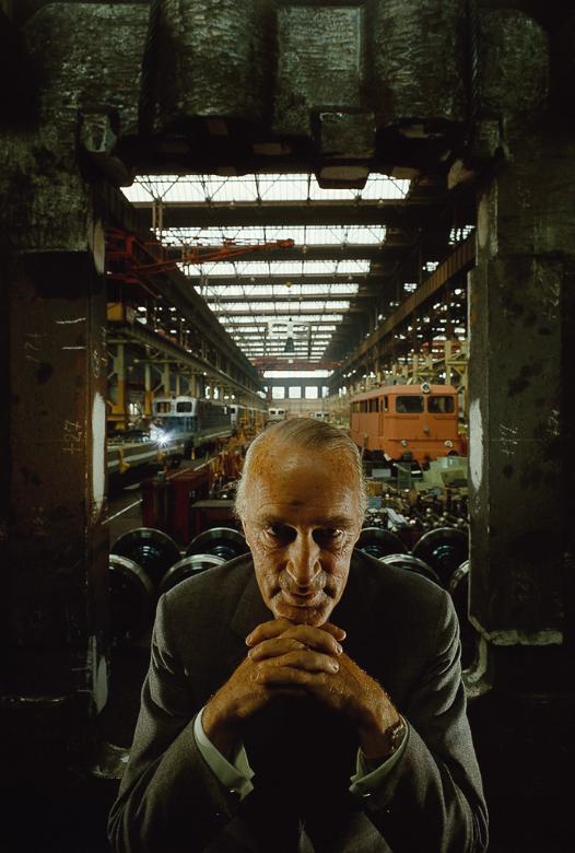 Industrialist Alfred Krupp framed against his factory floor — photograph by Arnold Newman